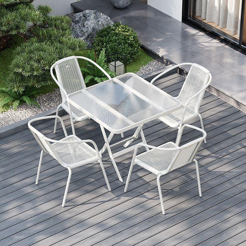 Outdoor Patio & Balcony Dining Chair Set - Wrought Iron & Rattan Backrest Chairs