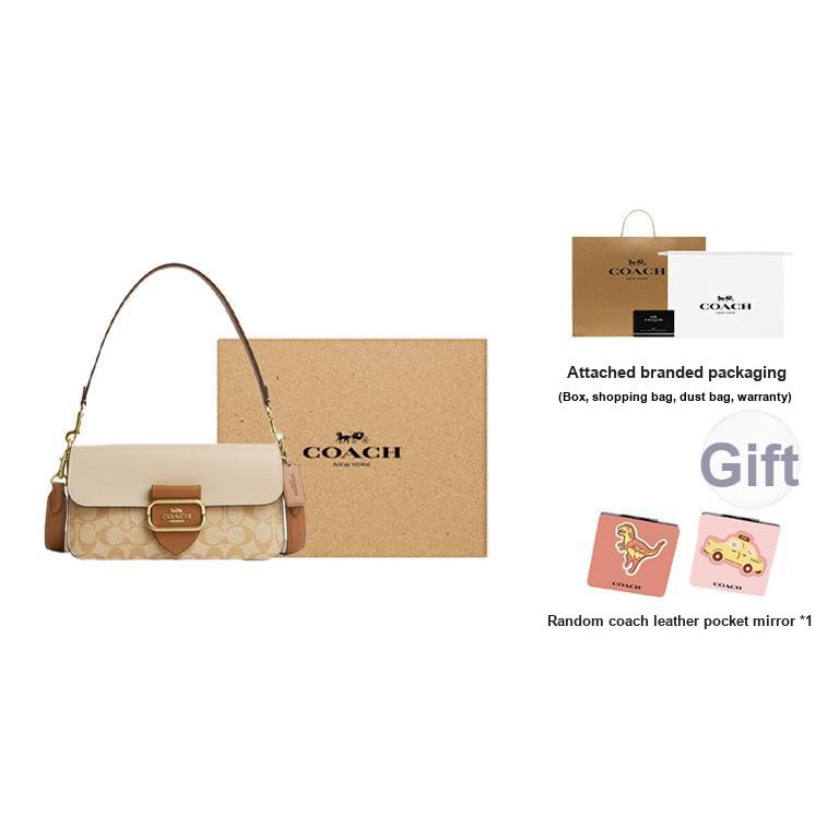 Coach Morgan 27 Color Block Signature Coated Canvas And Calfskin Tote Shoulder Bag Large Women Handbags Light-Khaki CR332-IMWQ4