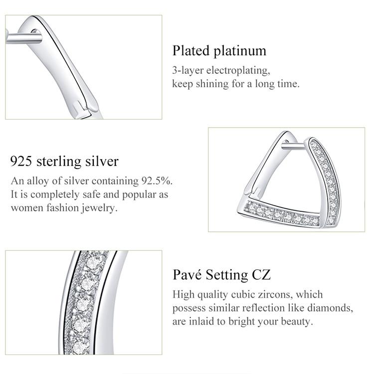 WOSTU 925 Sterling Silver Earrings for Women Shine Zircon Geometric Hypoallergenic Silver Earrings