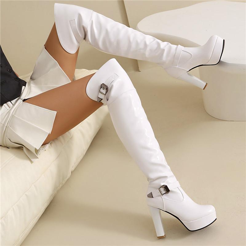 Women's high-heeled boots autumn and winter new European and American style waterproof table thick-heeled large-size knee boots