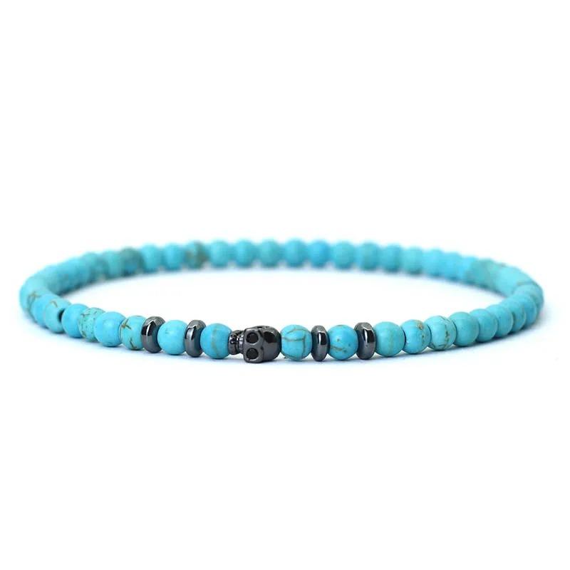 New Novel 4mm Beads Bracelet For Men Black Skull Braclet Homme Small Volcanic Rock Tiger Eyes Stone Braslet Gift For Him