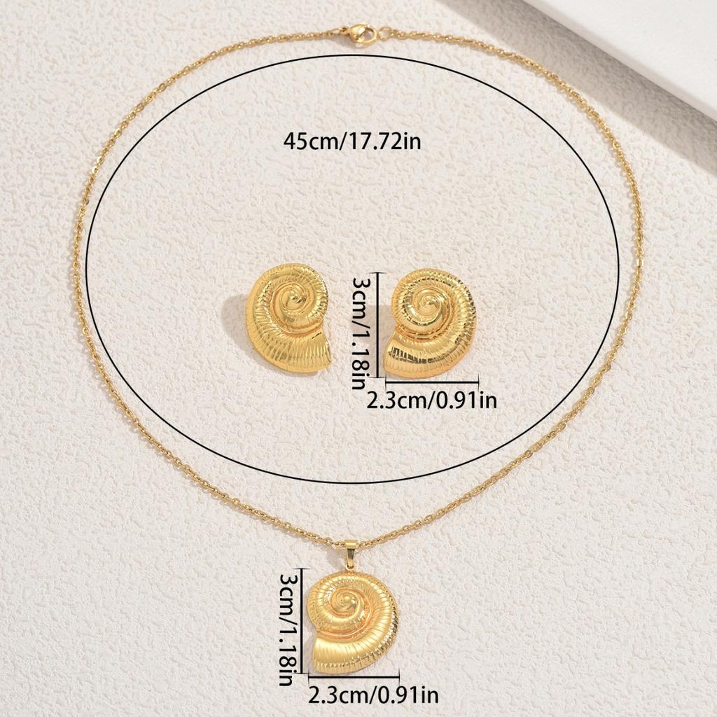 Fashion Ocean Wind Necklace Earrings Set Personalized Conch Metal Design Pendant Long Necklace Women