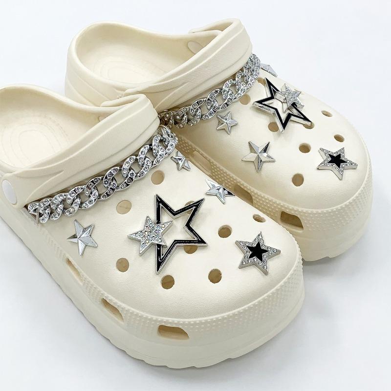 12KS Módne ozdoby na topánky Set Príslušenstvo Dierka Spona na topánky Kovová kamienková retiazka Päťcípa hviezda DIY Dekorácie na topánky