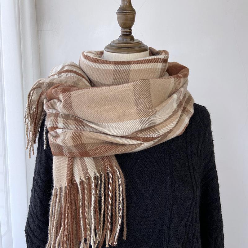Women's Simple Versatile Palid Tassel Scarf Stylish Unisex Warm Neck Scarf Autumn Winter Thickened Coldproof Wrap Scarf