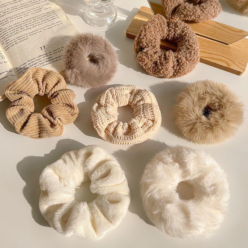 Milk Coffee Plush Hair Ring - Simple Elastic Band for Autumn/Winter