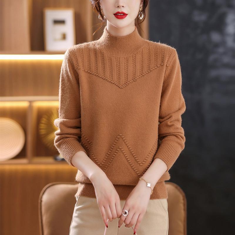 

Женская осенне-зимняя толстая кофта с полувысоким воротником, новая осенняя свободная короткая кофта с длинным рукавом, вязаный свитер One size кирпич красный