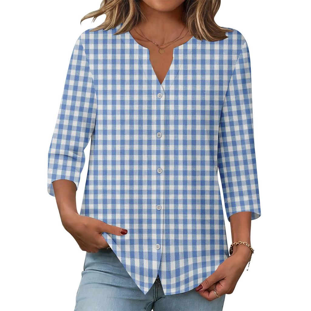 Blusa casual da donna elegante a righe e quadretti stampati