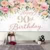 2D Elegant 90th Birthday Backdrop with Blush Pink Flowers & Greenery