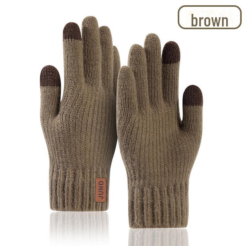 Men's Thick Knitted Wool Touchscreen Cycling Gloves - Warm, Cold-Proof, Plus Velvet for Winter Outdoor Use