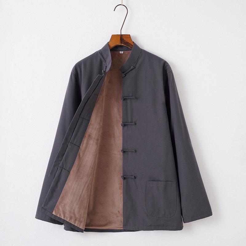 Men’s Winter Cotton Padded Tang Suit Jacket - Chinese Style Stand Collar for Middle-aged and Elderly