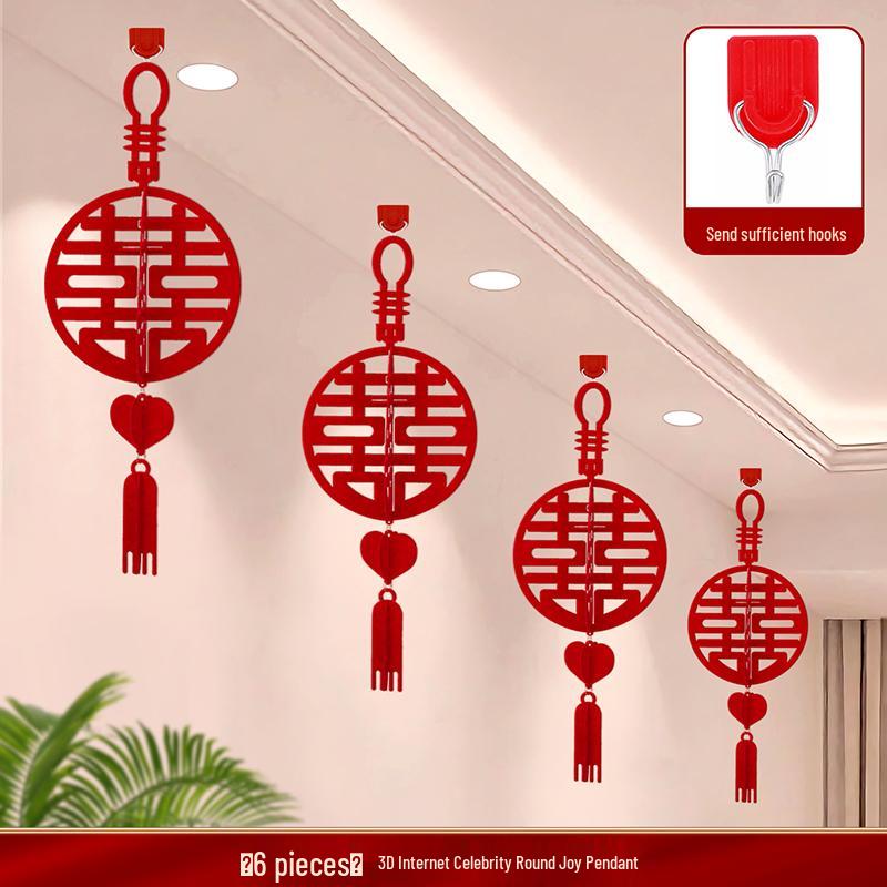 Double Happiness Pendant for Wedding Room and Ceiling Decoration Wedding Ceiling Hanging Ornaments
