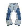 Trendy Wijde Jeans, Gewassen, Slijtageplekken, Patchwork, Unisex Stijl