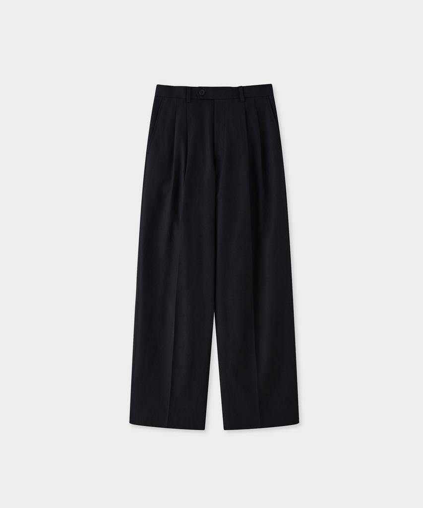 Jeilium Owens Linen Double-Pleated Elastic Trousers Black
