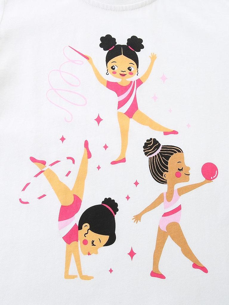 AostaBetty Girls' Short Sleeve Summer T-shirt - European & American Style Fashion Print, Round Neck.
