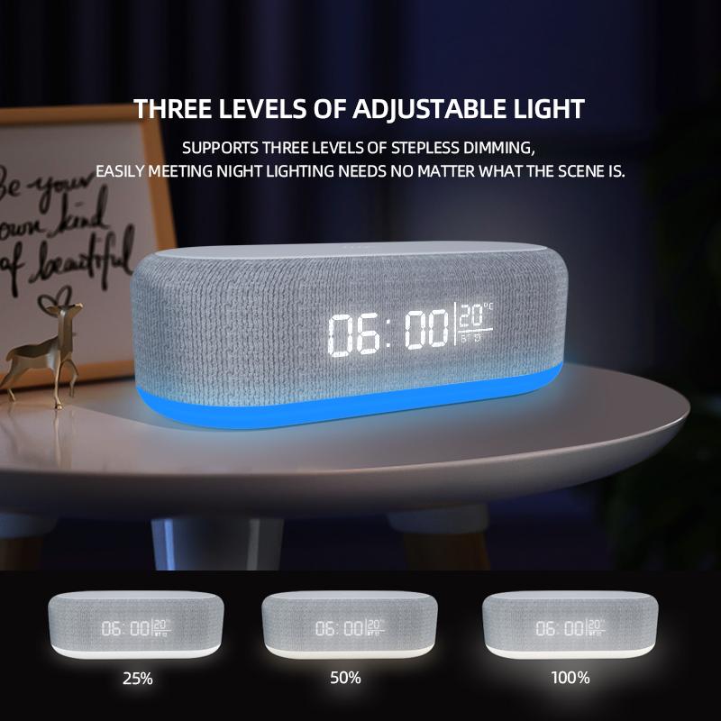 Multifunctional 15W Wireless Charging for Speaker with LED Night Light Alarm Clock for Home Office and USB