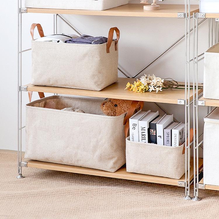 Simple Foldable Woven Jute Fabric Storage Basket for Wardrobe