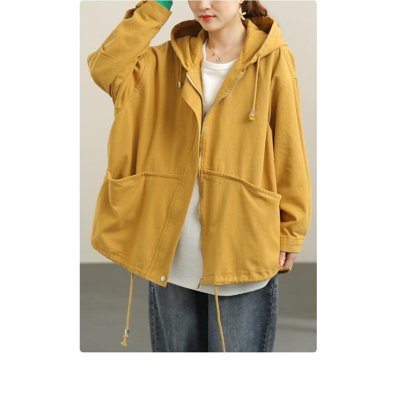 DIMANAF 2023 Femmes Longueur Coupe-Vent femme Grande Irrégulière Coréenne Ample À Capuche Mode Jaune Grande Taille Point Ouvert