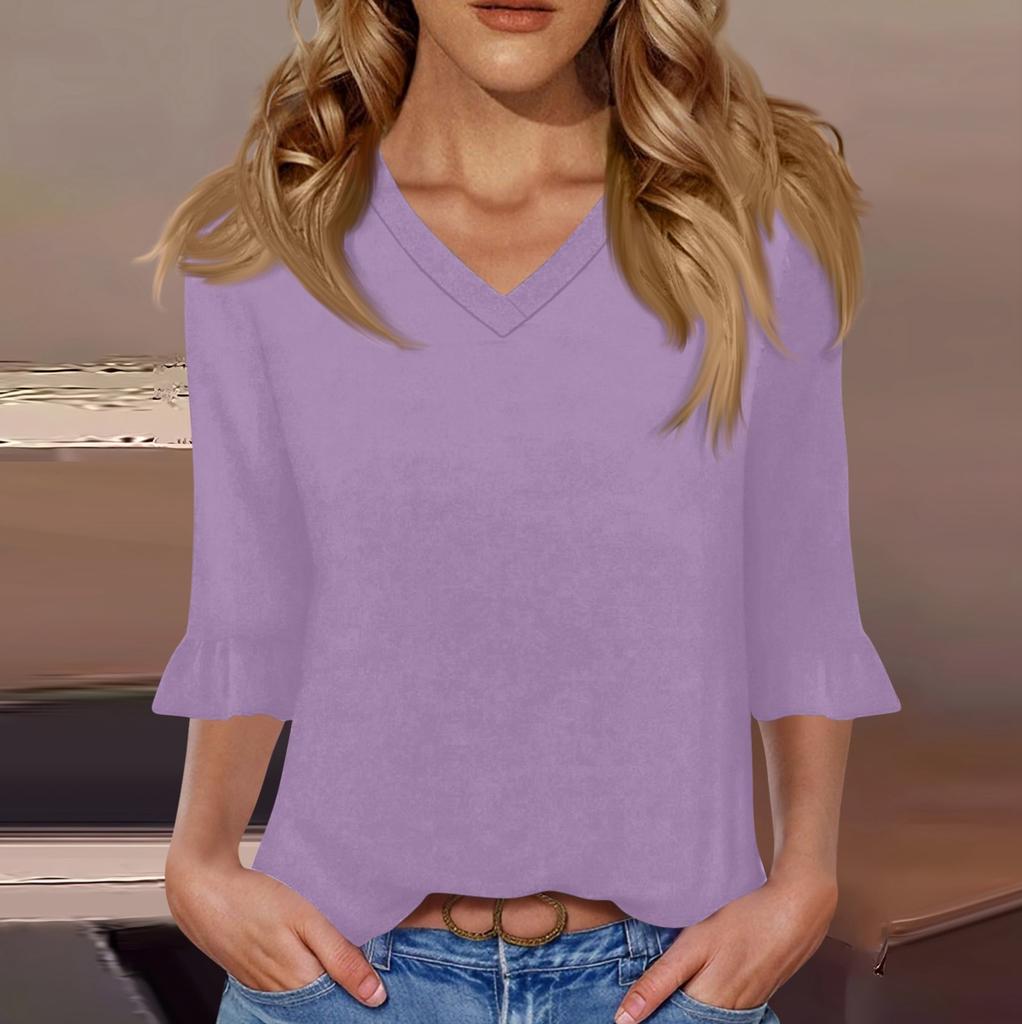 Women's Casual 3/4 Sleeve Tops V-Neck T-Shirt Tops