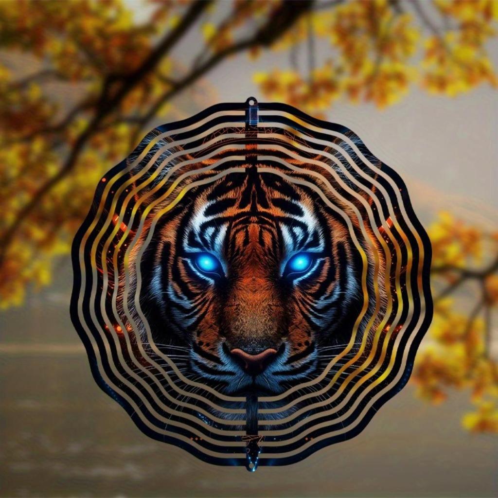 10 Inch Hanging Wind Spinner Fantasy Tiger Design with 360 Degree Hook Rotating Wind Chime for Spring Summer Garden Balcony Decor