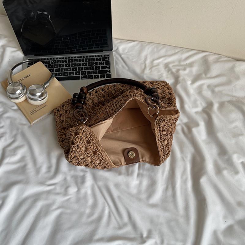 Yogodlns Trendy Hollow Out Straw Woven Bag Beach Handbag Large Capacity Bohemian Beach Bag Bucket Bag Tote Bag Hollow Shoulder Bag Travel