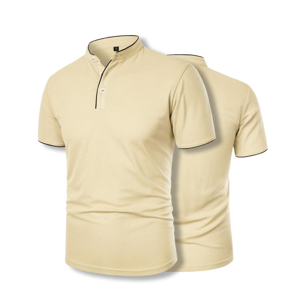 Men's Henrey Shirt Slim Fit Casual Patchwork Button Up Solid Color Polo Shirts Short-sleeved T-shirts