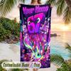 Neon Theme Beach Towel Personalized Custom Name & Text Soft Quick Dry Beach Towel for Swimming Travel