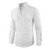 Men's Medieval Pirate Dress Stylish Streetwear Halloween Gothic Style V-neck Tops Solid Color Cotton Linen Breathable T-shirt