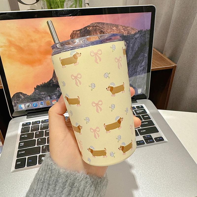 360ml Cute Tumbler Aesthetic Keep Cold Warm Water Coffee Cups Sainless Steel Thermos With Straw Tea Juice Thermal Drink Bottle 360ml