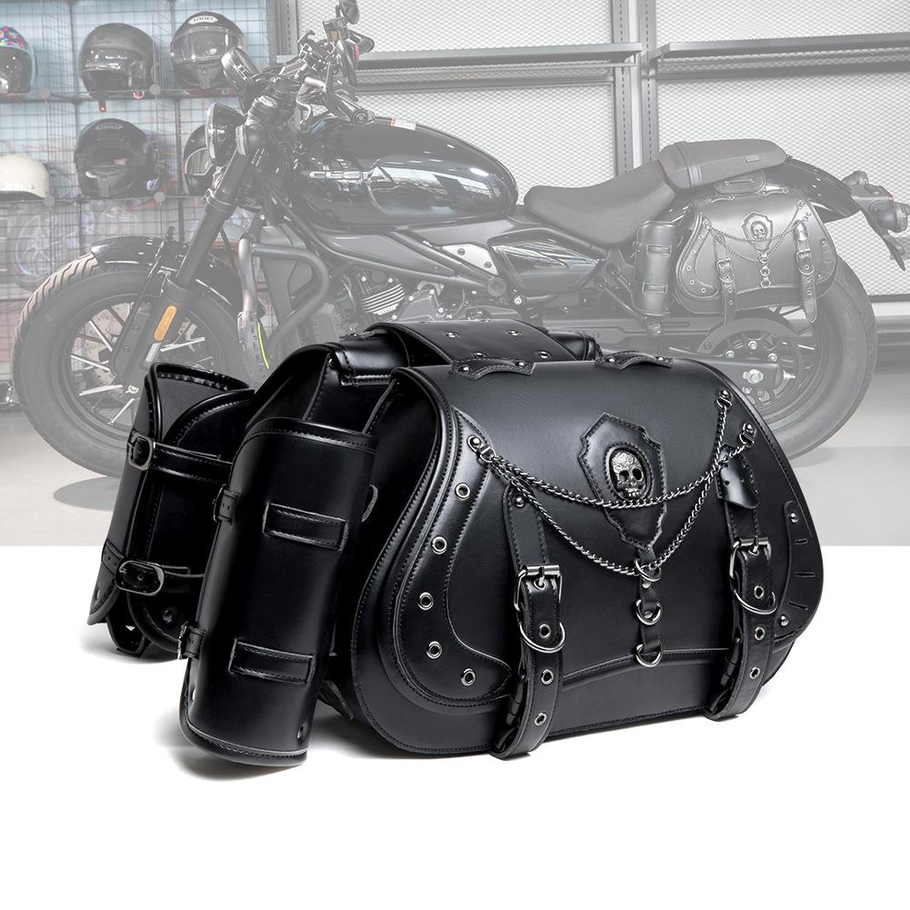

One Pair Motorcycle Saddle Bag Cruisers Saddlebags Punk Style Moto Bike Bag Not Easily Deformed Outdoor Riding Luggage Equipme FBG340BK