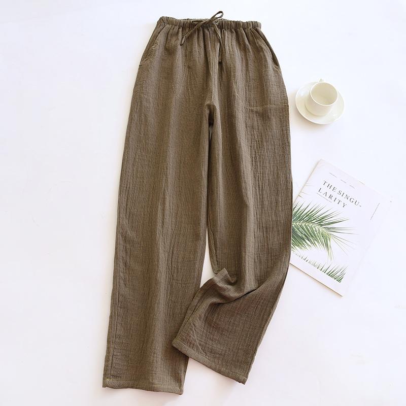 2026 New Spring and Autumn Couple Sleeper Pants 100% Cotton Gauze Color Knitted Pants Women's Checkered Home Pants