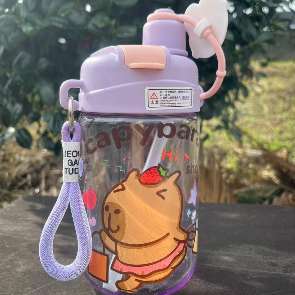 Cartoon Capybara Water Bottle 600ML Student Water Bottle Portable Double Drinking Cup  Summer