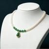 Shi Family Luxury Pearl Necklace with Green Agate Pendant – Elegant Gift for Women and Mothers