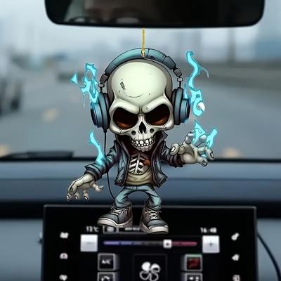 Unique Skull Acrylic Car Ornament - 2D Flat Cartoon Design, Perfect for Car Interior Decoration, 3.15" X 2.165"