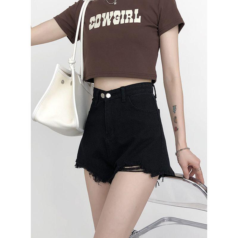 Women's High Waist Black Wide Leg Denim Shorts - Retro Raw Edge, Spring/Summer 2025