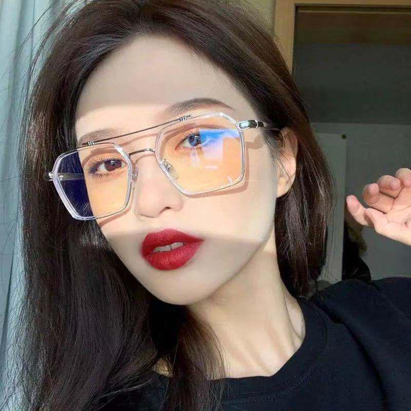 William Chan Anti-Blue Light Retro Large Frame Glasses with Double Bridge, Fashionable Myopia-Ready.
