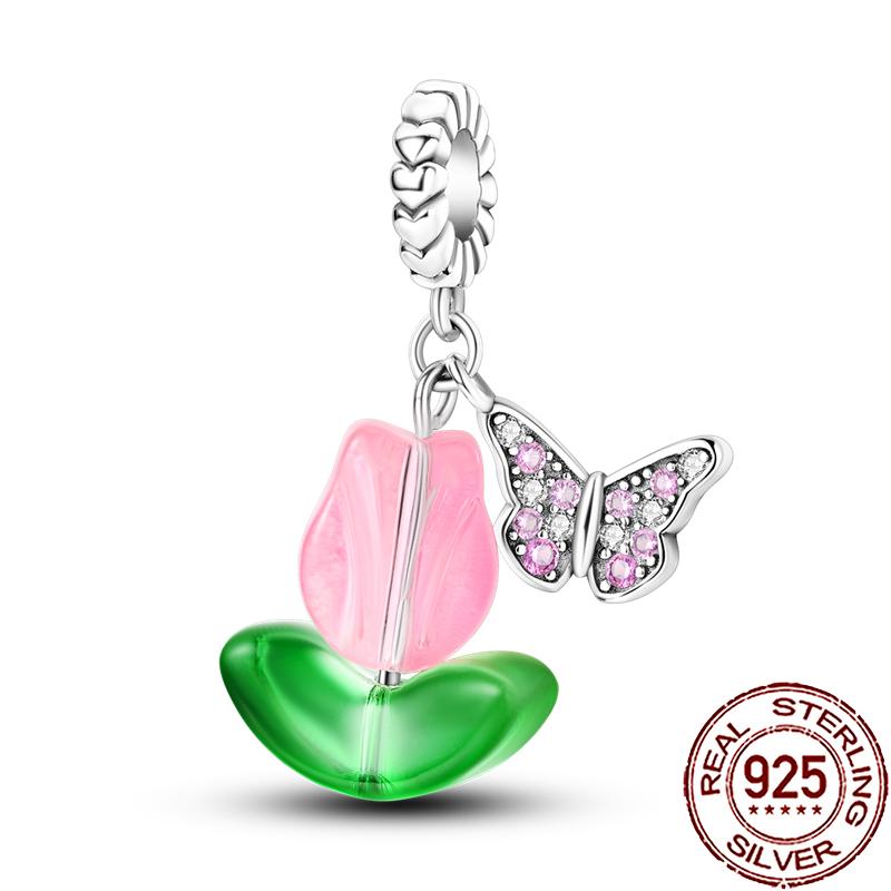 New Charms Copper Colorful Plant Flower Fruit Charm Beads Fit Snake Chain Bracelet Necklace Women Diy Jewelry