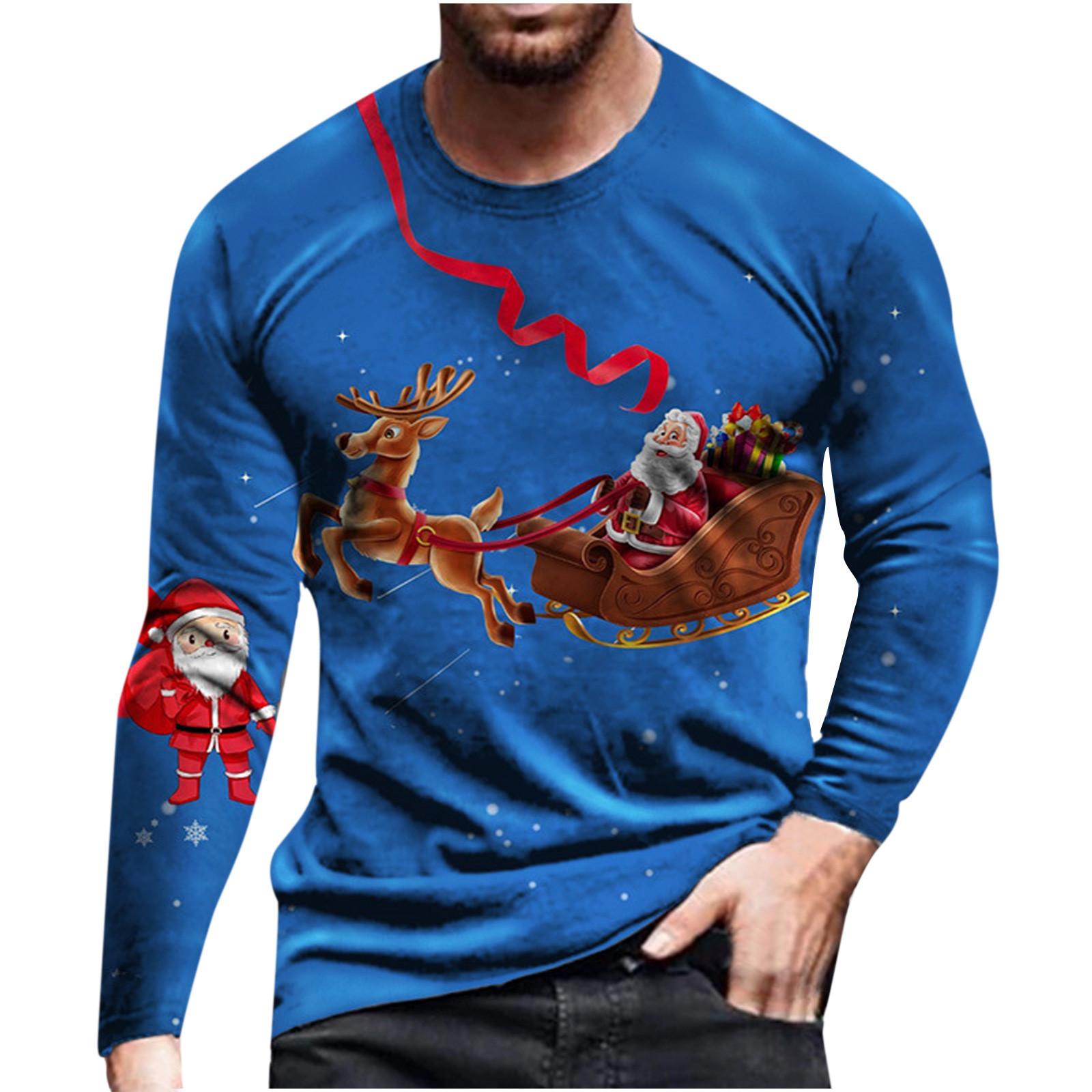 

Весенне-осенний топ с круглым вырезом и 3D-принтом на рождественскую тематику, модные повседневные мужские футболки с длинным рукавом S