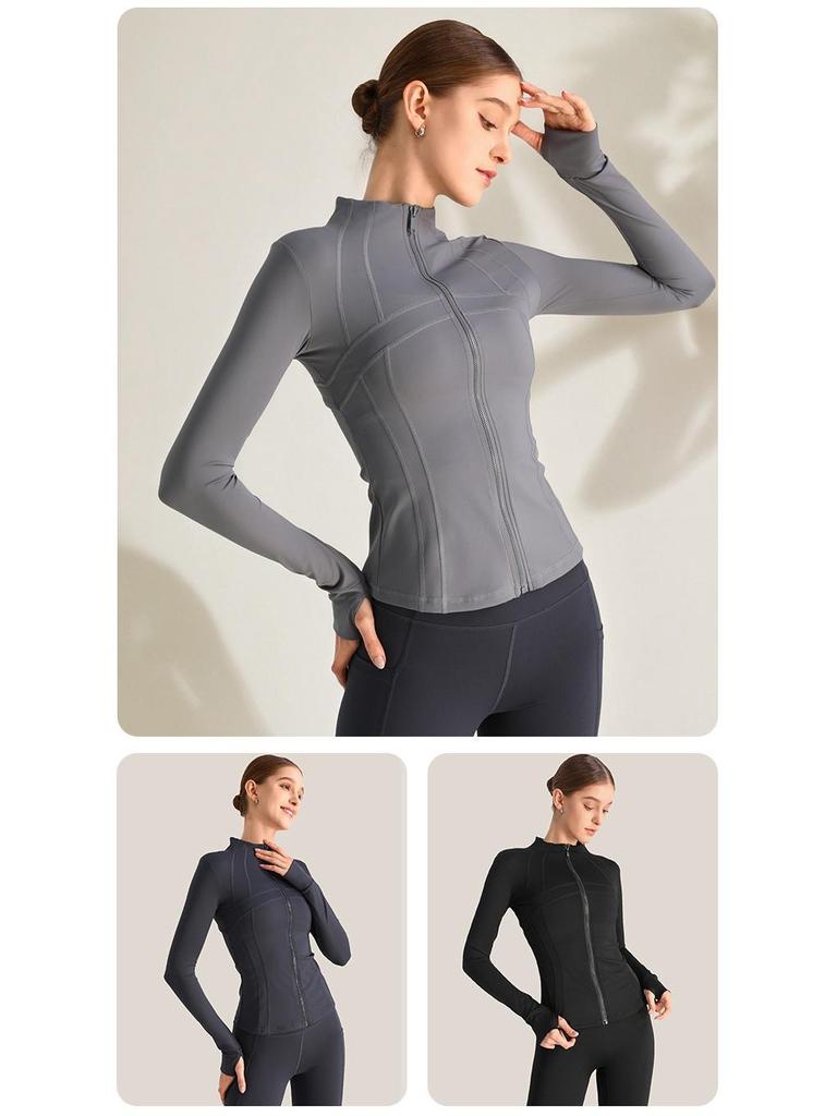 Women's Slim-Fit Quick-Dry High Elastic Yoga Jacket with Stand Collar
