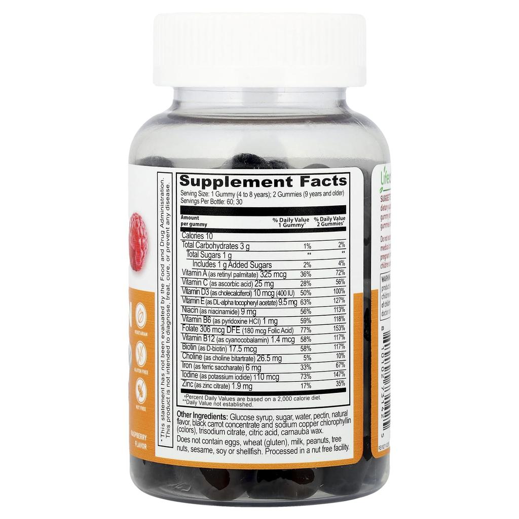 Lifeable, Children's, Multivitamin with Iron, Raspberry, 60 Gummies