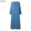 ZANZEA Women Elegant Casual Round Neck Solid Color Long Sleeve Loose Dress
