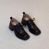 Women's shoes French retro deep cut round toe thick heel British small leather shoes lace up commuting single shoes