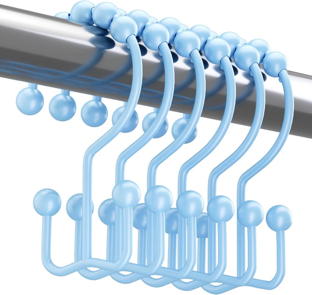 Shower Curtain Hooks Rings, Rust Resistant Metal Double Glide Shower Hooks Rings for Bathroom Shower Rods Curtains, Set of 12 Hooks