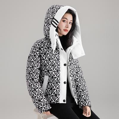 3D Printed Hooded Cotton-padded Jacket Women's Short Style