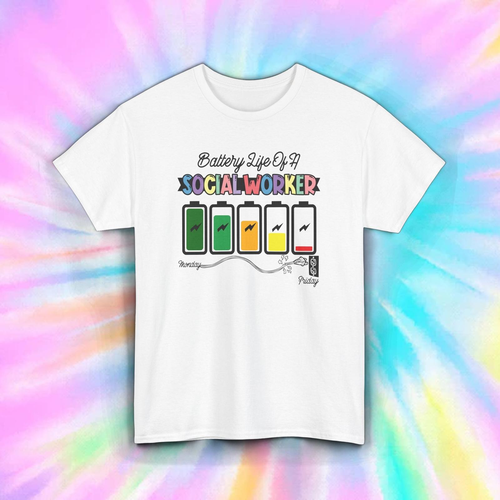 Social Worker T-Shirt Battery Life Funny Work Week Job Gift Tee S-5XL S