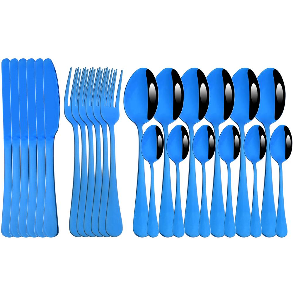 Sada modrého příboru Sada kuchyňského nádobí Sada západních příborů z nerezové oceli Jídelní nůž Vidlička Lžičky na kávu Kompletní sada nádobí