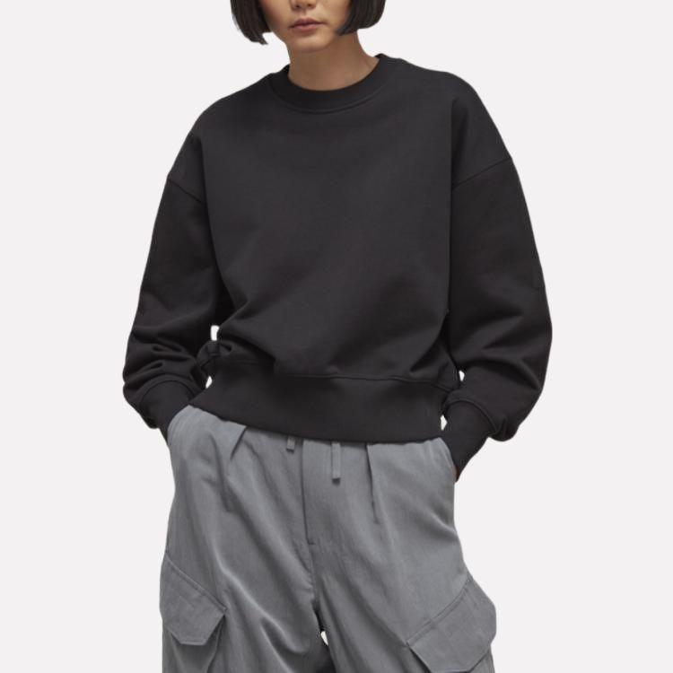 Y-3 SS23 Moletom de Cor Sólida com Gola Redonda e Manga Longa Unissex Preto H44791