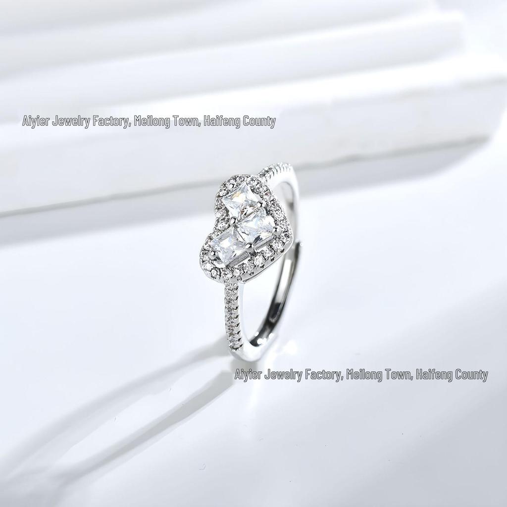 Elegant Heart-Shaped Zircon Ring | Adjustable Crystal Jewelry Gift for Women