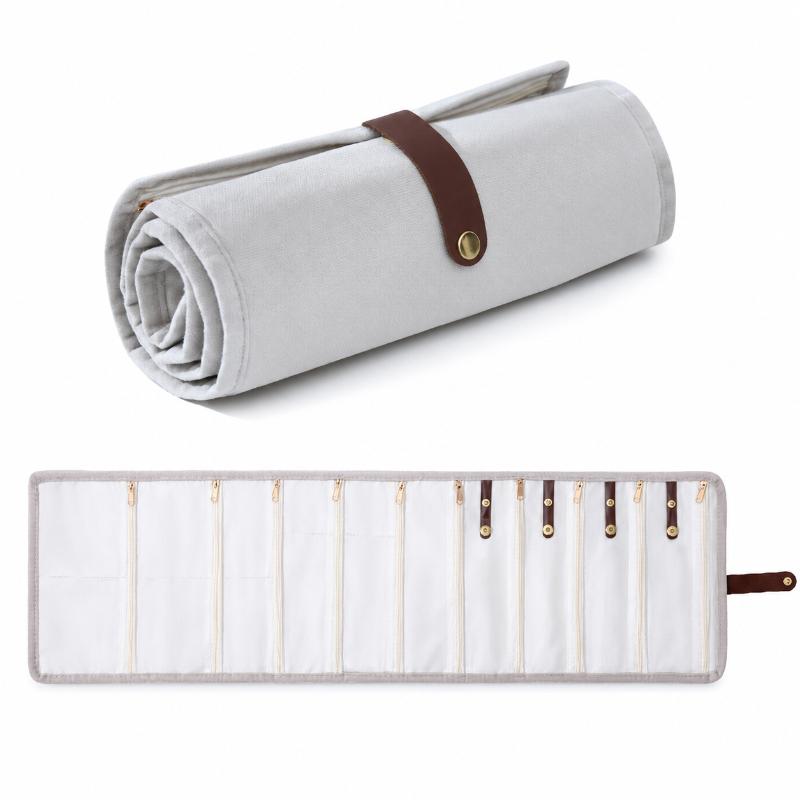 Rotolo Organizer per Gioielli da Viaggio Custodia Portatile per Gioielli per Collane Orecchini Anelli Braccialetti Borsa Portaoggetti con Tasche Trasparenti con Zip