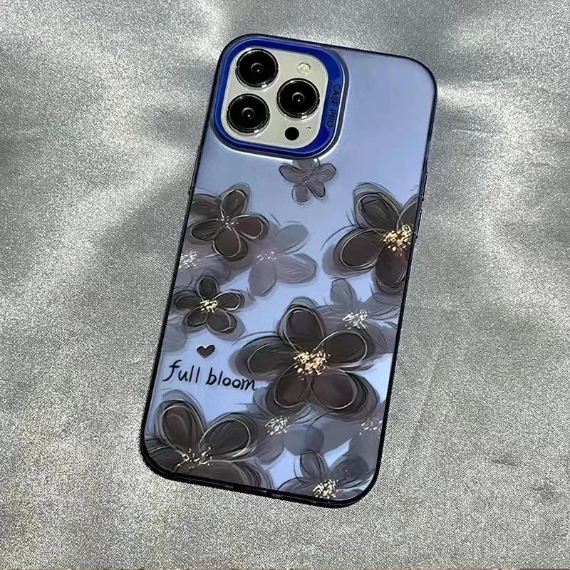 

Vintage black floral phone Case For iPhone 15 11 13 12 14 Pro Max 7 8 Plus X XR XS SE Colorful Silver IMD Shock-proof rear Cover iPhone 11 Pro