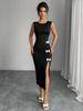 Autumn Slim Fit Bow Sleeveless Slit One-Piece Dress